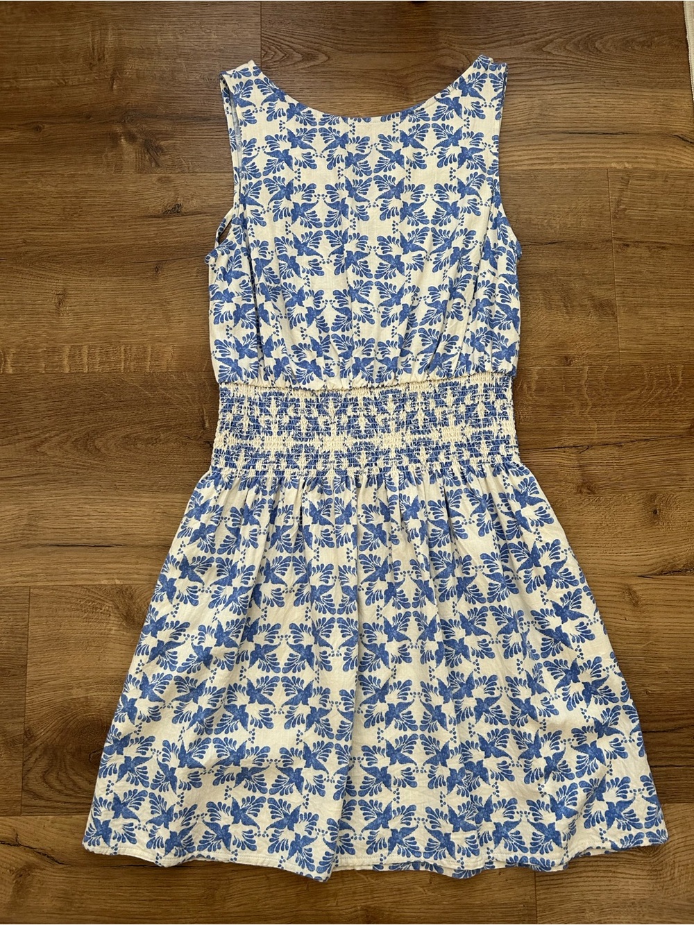Universal Thread White and Blue Floral Smocked Mini Dress